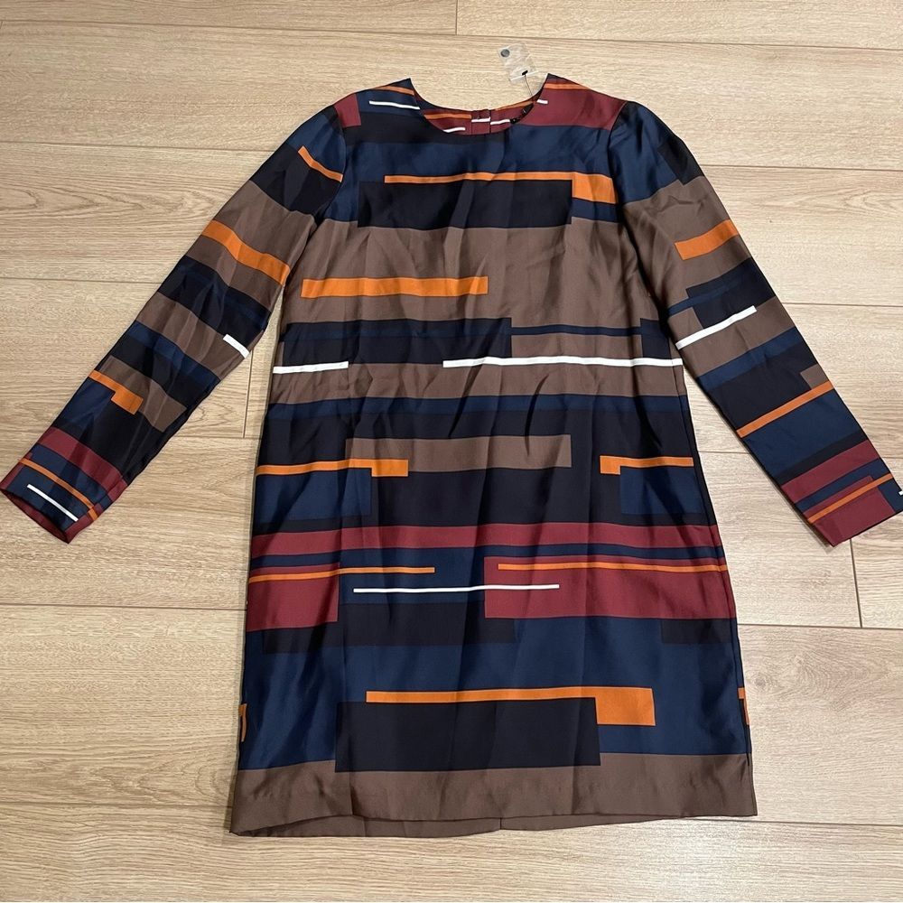 NEW Theory Cepeda Pack Print Twill Shift Silk Long Sleeve Shift Dress Size 6